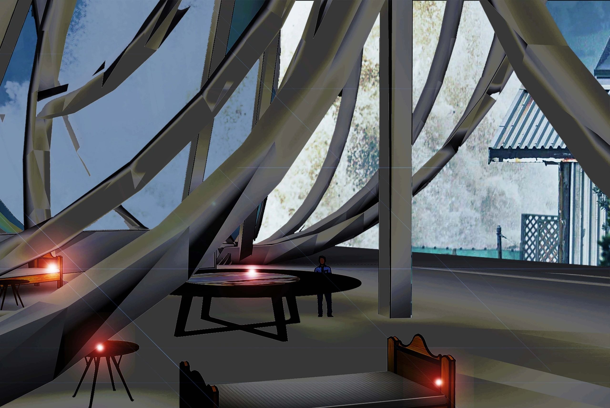 Interior view of the Titan Opus — futuristic curved architecture